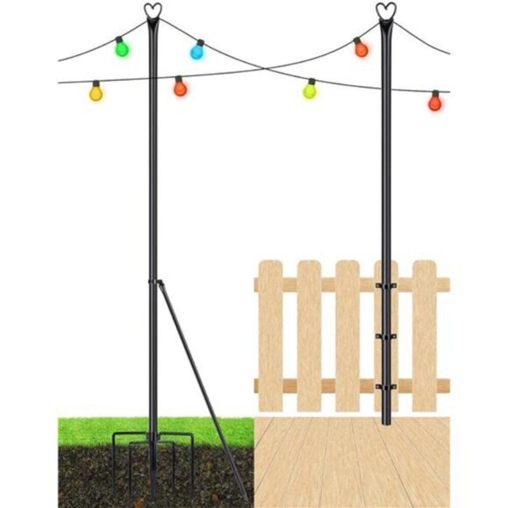 String Light Pole Steel Poles for Outdoor String Lights Hanging, 2‎ Pack